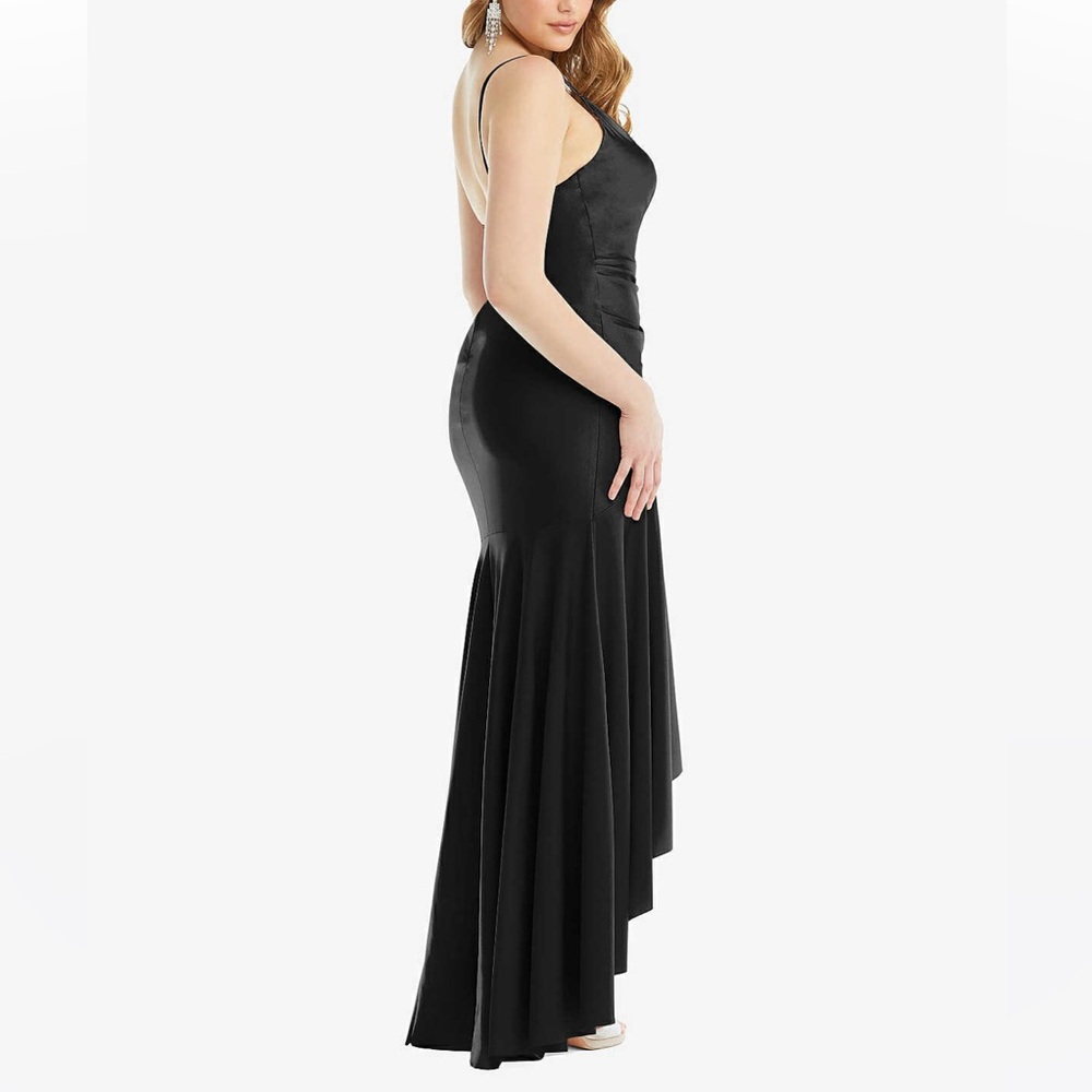 CYNTHIA & SAHAR GABRIELLA CS111 LUXE STRETCH SATIN Gown Black Pleated Ruffle - Picture 2 of 8
